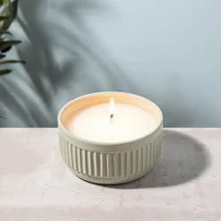 KSP Ribbed Citronella Candle Ceramic Pot 12 Dia. x 6cm H (Sage)
