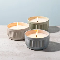 KSP Ribbed Citronella Candle Ceramic Pot 12 Dia. x 6cm H (Sage)