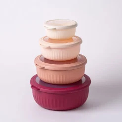 KSP Ribbo 'Round' Food Prep Containers with Lids - Set of 8 (Pink)