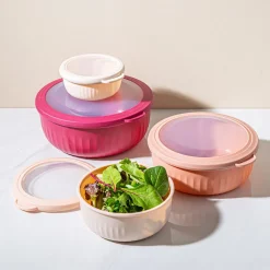 KSP Ribbo 'Round' Food Prep Containers with Lids - Set of 8 (Pink)
