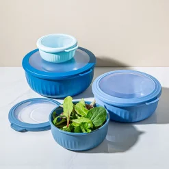 KSP Ribbo 'Round' Food Prep Containers with Lids - Set of 8 (Blue)