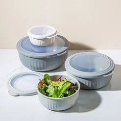 KSP Ribbo 'Round' Food Prep Containers with Lids - Set of 8 (Grey)