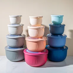 KSP Ribbo 'Round Tall' Food Prep Containers W/Lids - Set of 8 (Blue)