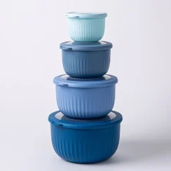 KSP Ribbo 'Round Tall' Food Prep Containers W/Lids - Set of 8 (Blue)