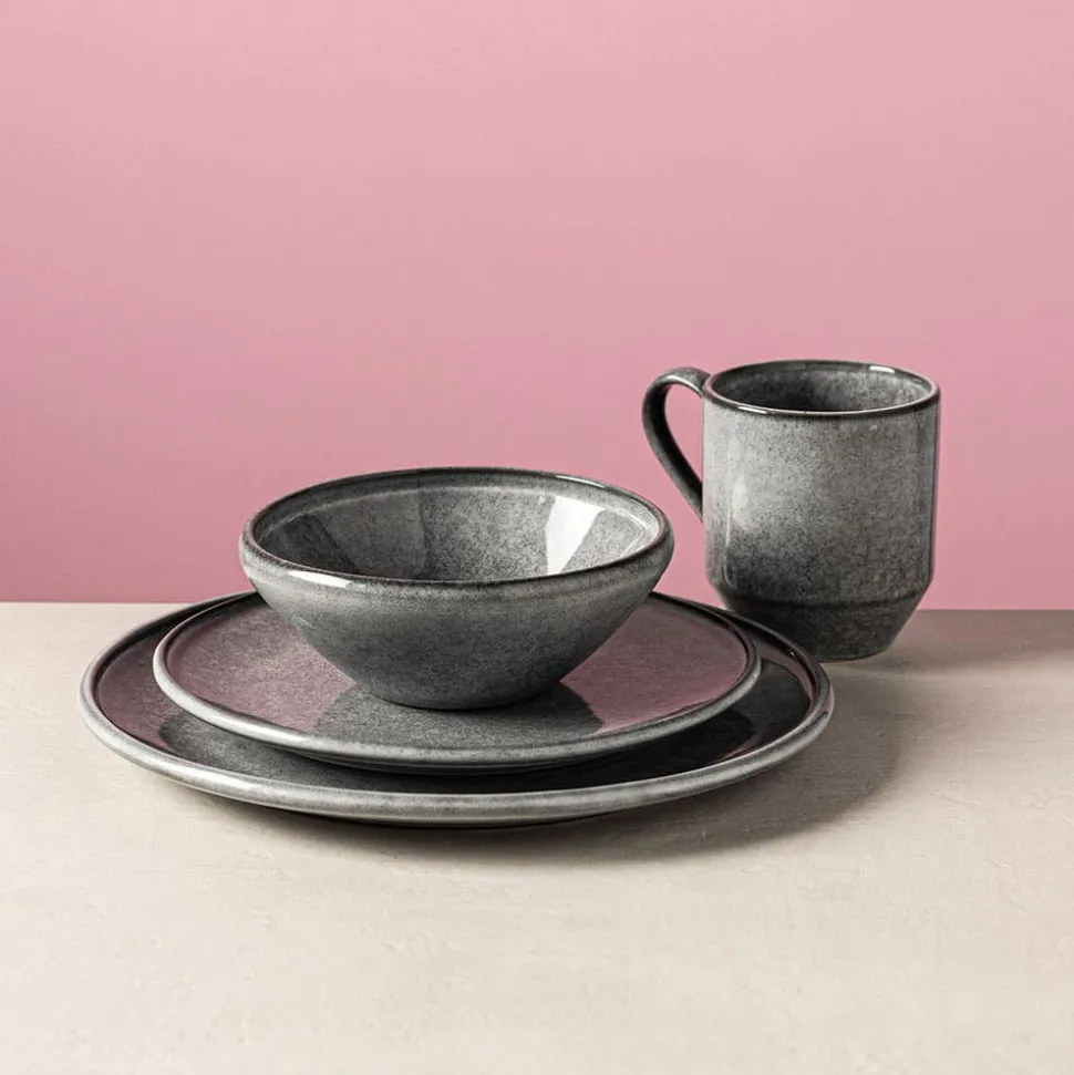 KSP Rök Reactive Stoneware Dinnerware - Set of 16 (Grey)
