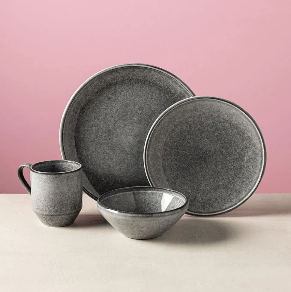 KSP Rök Reactive Stoneware Dinnerware - Set of 16 (Grey)