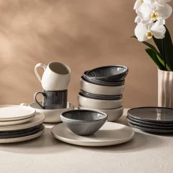 KSP Rök Reactive Stoneware Dinnerware - Set of 16 (Grey)
