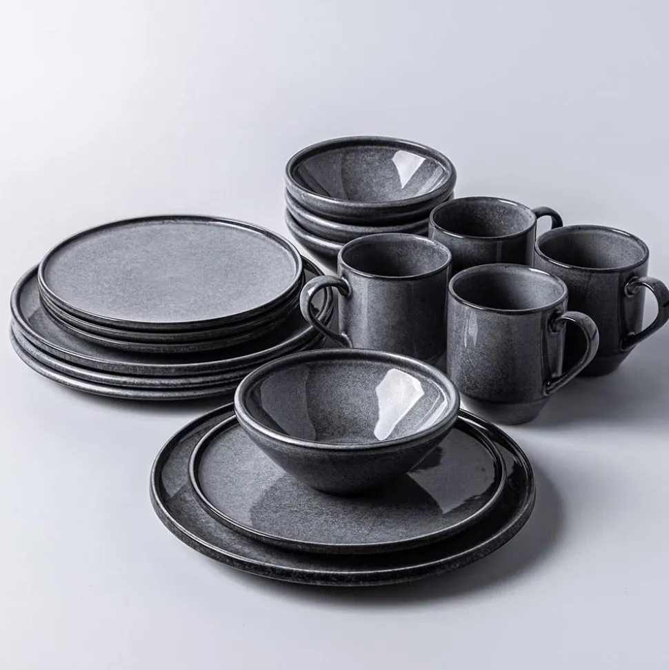 KSP Rök Reactive Stoneware Dinnerware - Set of 16 (Grey)
