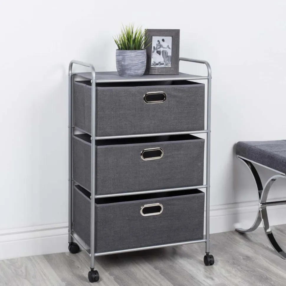 KSP Rollstor '3-Drawer' Fabric Storage Cart (Dark Grey) 55x35.5x89 cm