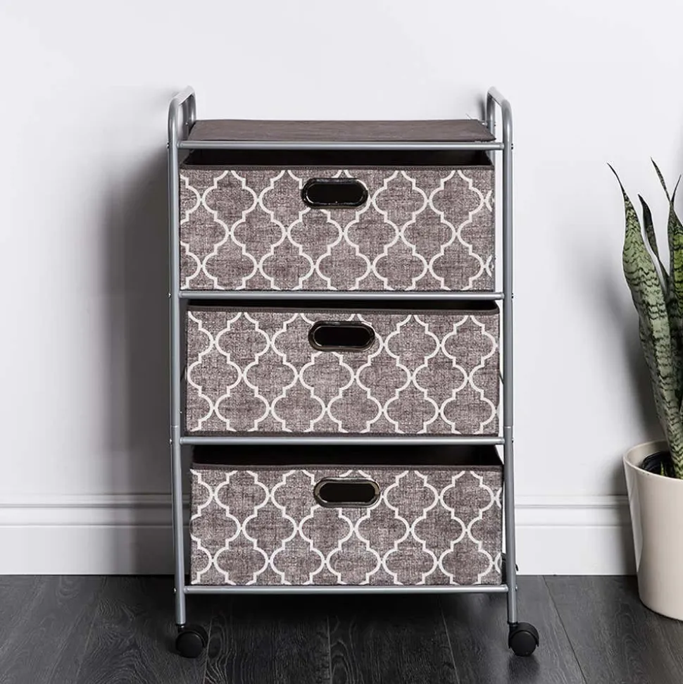 KSP Rollstor 3-Drawer Fabric Storage Cart (Grey) 55 x 35.5 x 89 cm