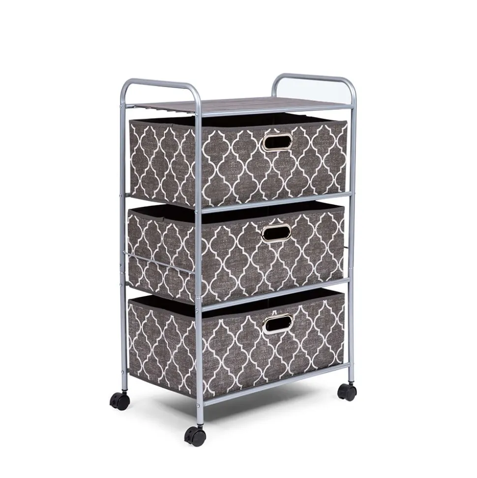 KSP Rollstor 3-Drawer Fabric Storage Cart (Grey) 55 x 35.5 x 89 cm