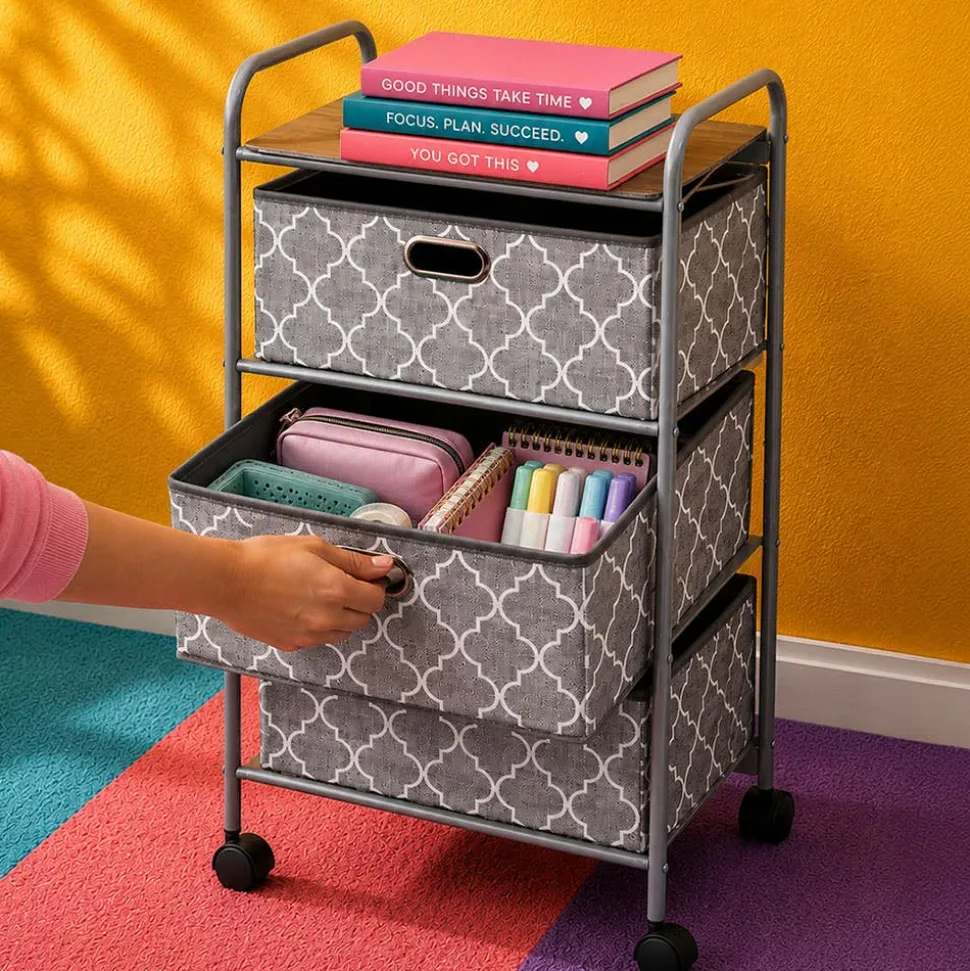 KSP Rollstor 3-Drawer Fabric Storage Cart (Grey) 55 x 35.5 x 89 cm