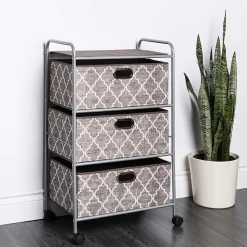 KSP Rollstor 3-Drawer Fabric Storage Cart (Grey) 55 x 35.5 x 89 cm