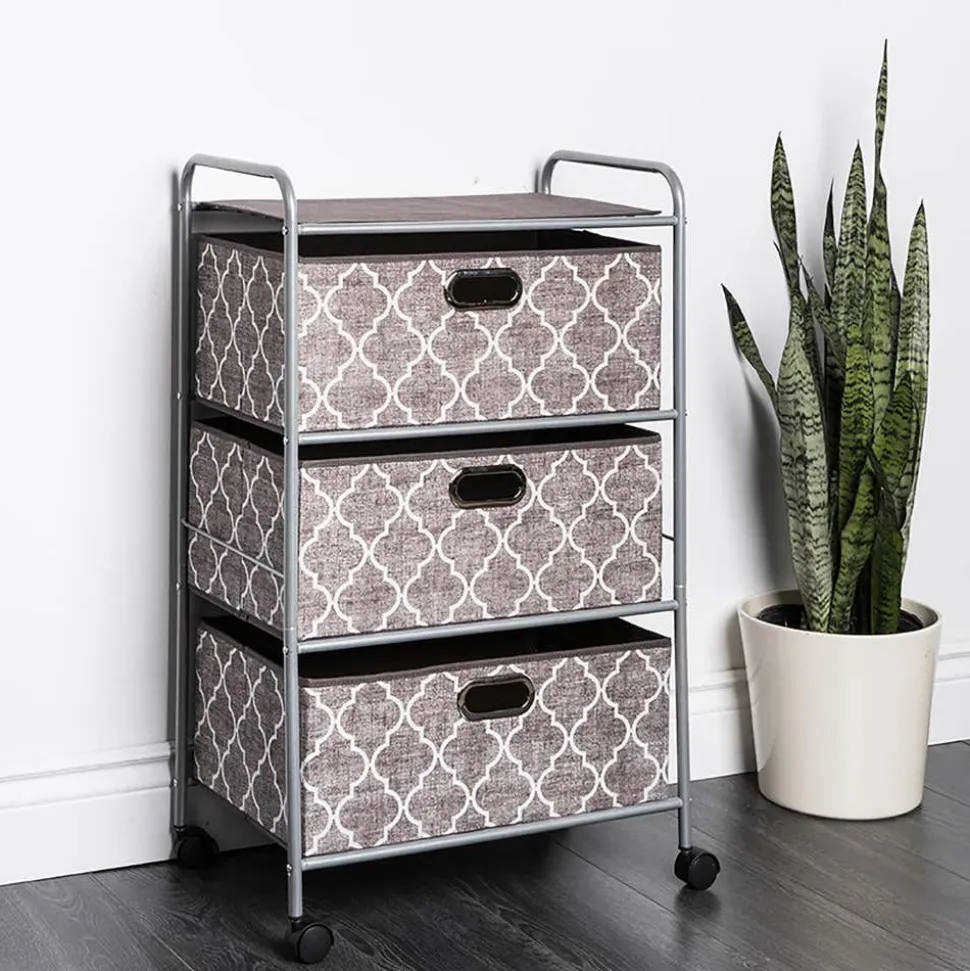 KSP Rollstor 3-Drawer Fabric Storage Cart (Grey) 55 x 35.5 x 89 cm