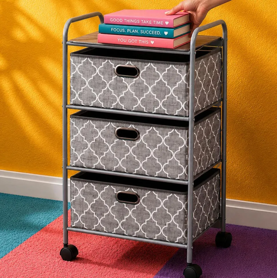 KSP Rollstor 3-Drawer Fabric Storage Cart (Grey) 55 x 35.5 x 89 cm