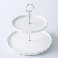 KSP Scalloped 2-Tier Porcelain Serving Dish (White)
