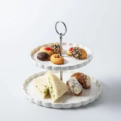 KSP Scalloped 2-Tier Porcelain Serving Dish (White)