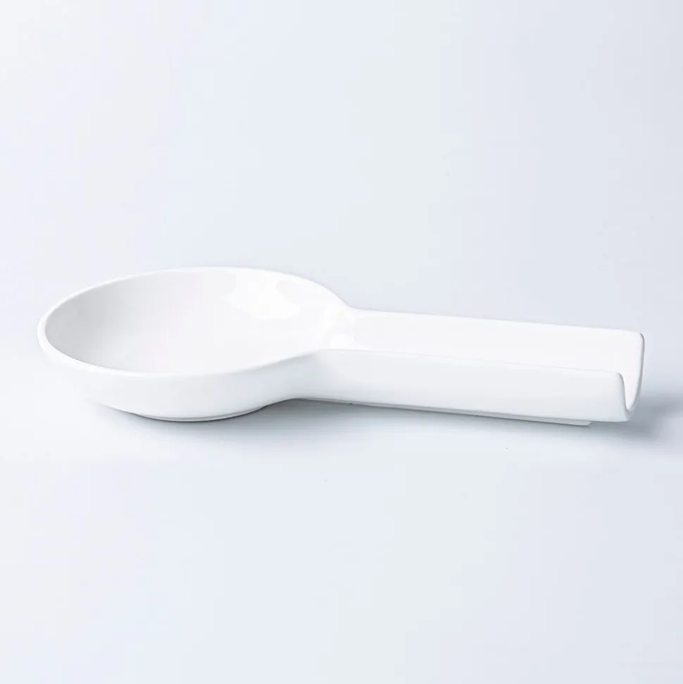 KSP Scoop Porcelain Flat Spoon Rest (White) 24 x 12.5 x 3 cm