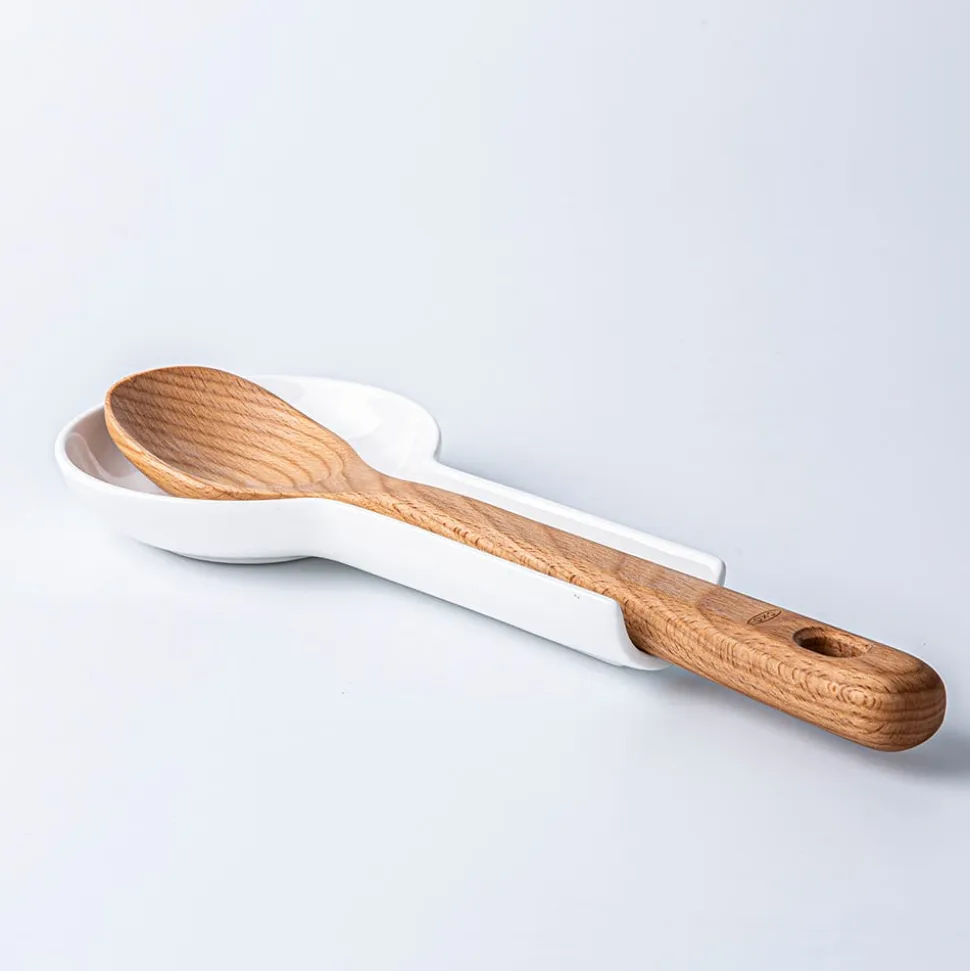 KSP Scoop Porcelain Flat Spoon Rest (White) 24 x 12.5 x 3 cm