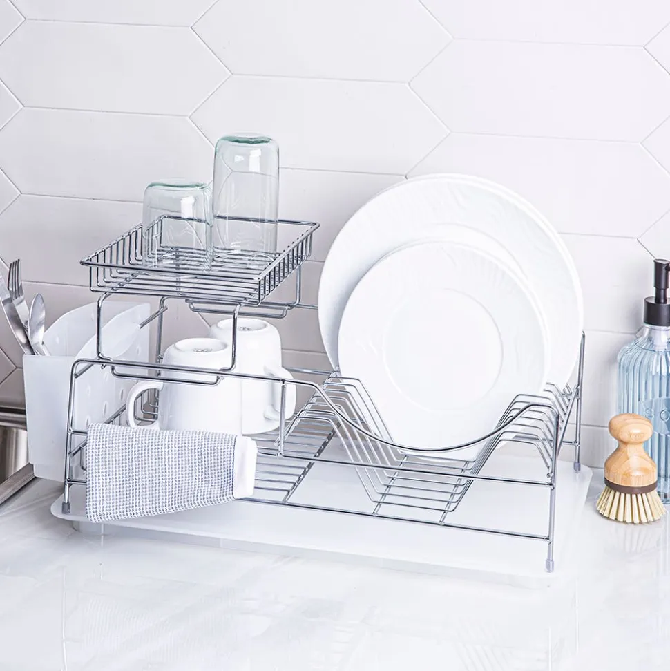 KSP Scoop 2-Tier Dish Rack - White