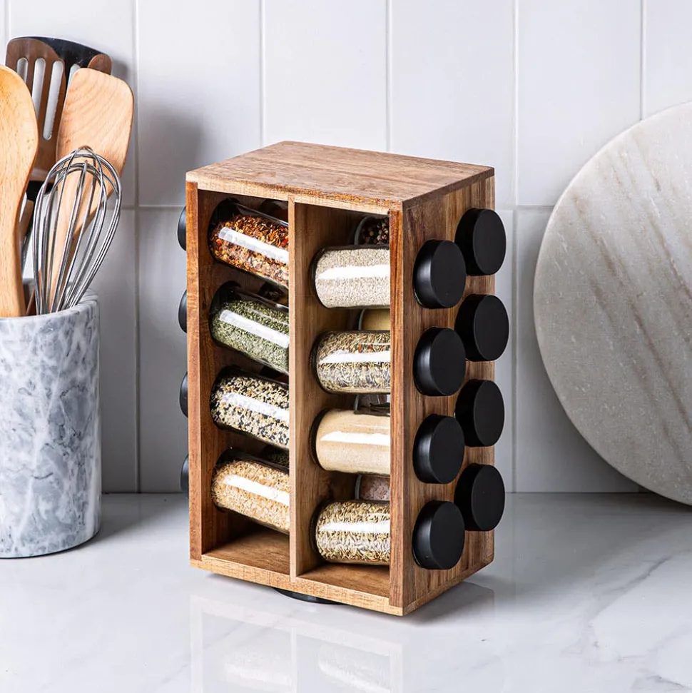 KSP Sienna Revolving Spice Rack - Set of 16 (Acacia)