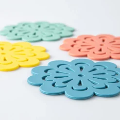 KSP Silicone Flower Silicone Coaster - S/4 10.5cm Dia. (Multi Colour)