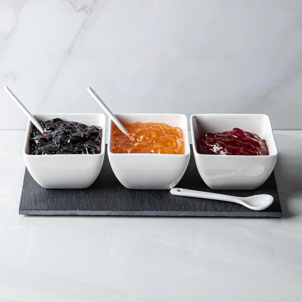 KSP Slate Porcelain Bowls with Tray & Spoons - Set of 7