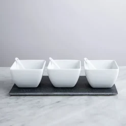 KSP Slate Porcelain Bowls with Tray & Spoons - Set of 7