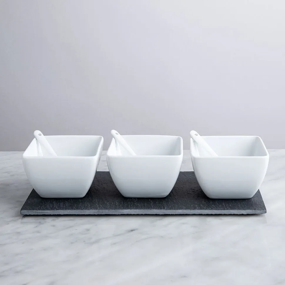 KSP Slate Porcelain Bowls with Tray & Spoons - Set of 7