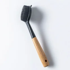 KSP Soft Bristle Silicone Bamboo Handle Dish Brush with Scraper Tip