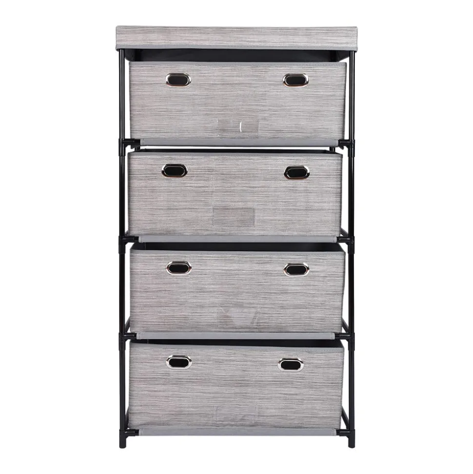 KSP Softstor '4-Drawer' Fabric Cabinet Linen Look (Grey) 55x30x100 cm