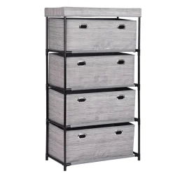 KSP Softstor '4-Drawer' Fabric Cabinet Linen Look (Grey) 55x30x100 cm
