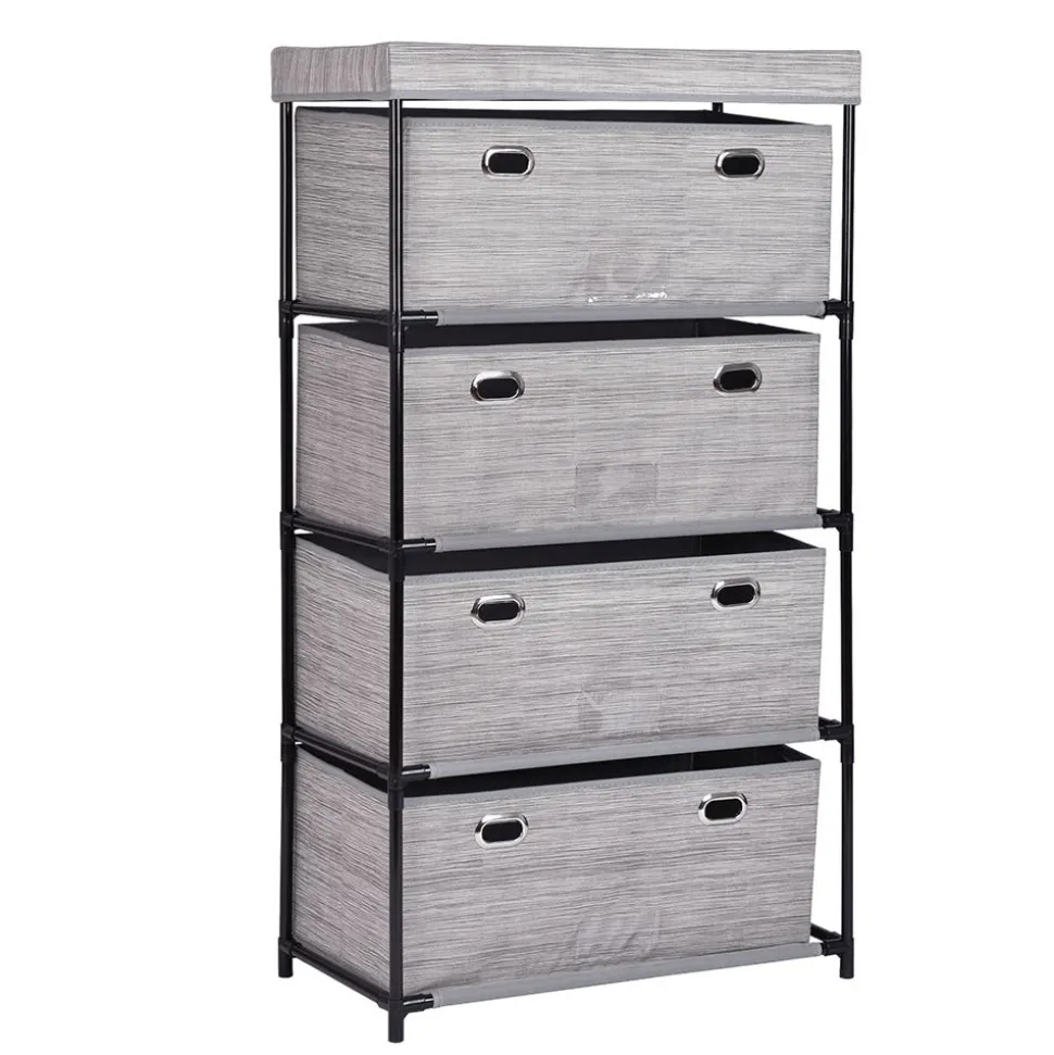 KSP Softstor '4-Drawer' Fabric Cabinet Linen Look (Grey) 55x30x100 cm