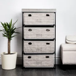 KSP Softstor '4-Drawer' Fabric Cabinet Linen Look (Grey) 55x30x100 cm