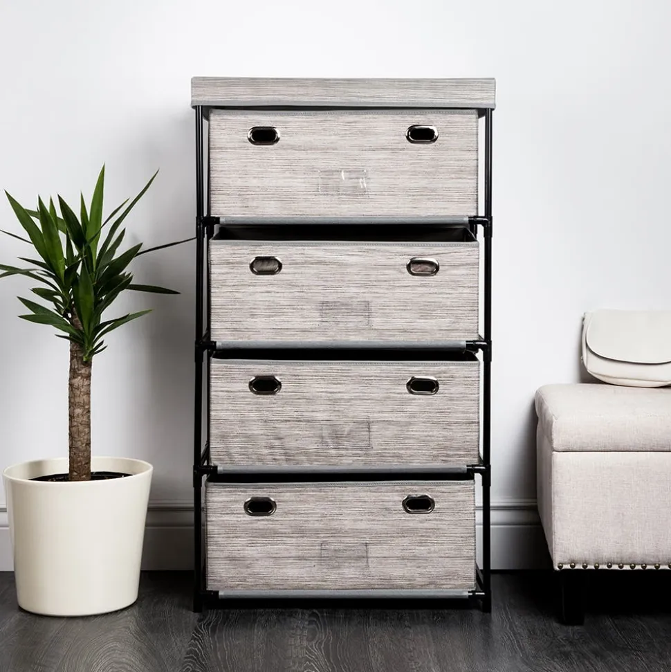 KSP Softstor '4-Drawer' Fabric Cabinet Linen Look (Grey) 55x30x100 cm