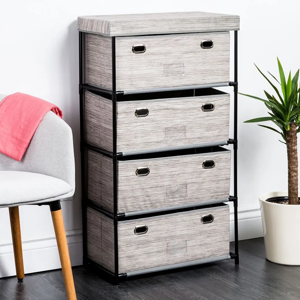 KSP Softstor '4-Drawer' Fabric Cabinet Linen Look (Grey) 55x30x100 cm