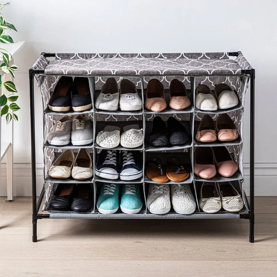 KSP Softstor 'Lattice' Fabric Shoe Cabinet 16-Shoe (Brown)
