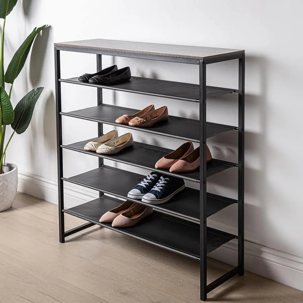 KSP Sole 6-Tier Shoe Rack (Black/Wood)