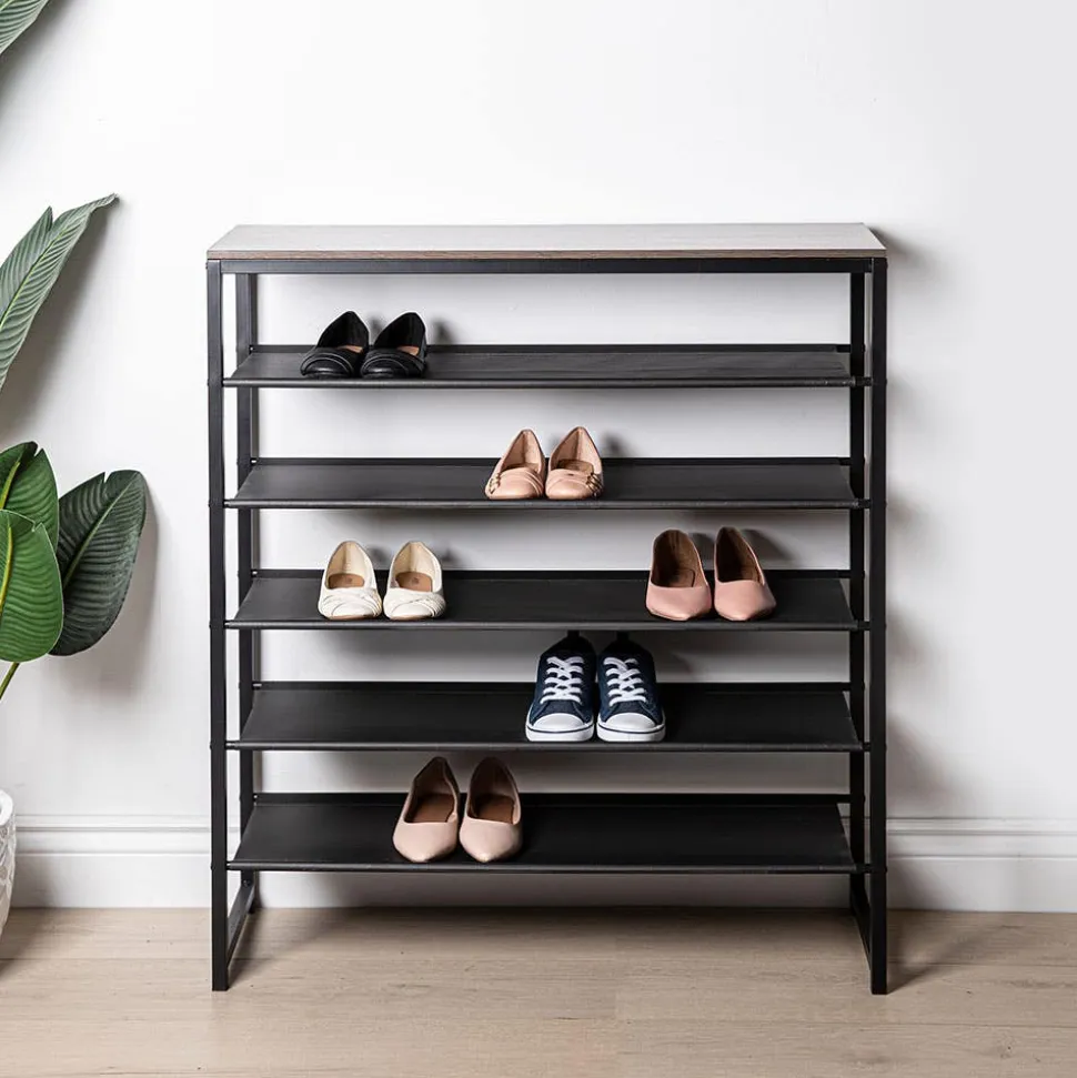 KSP Sole 6-Tier Shoe Rack (Black/Wood)