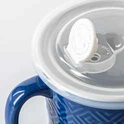 KSP Solid Textured 'Diamonds' Porcelain Soup Mug with Lid (Blue)