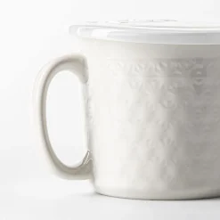 KSP Solid Textured 'Snowflake' Porcelain Soup Mug with Lid (White)