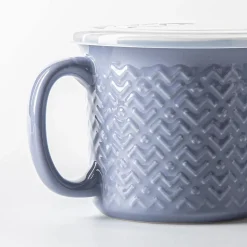 KSP Solid Textured 'Wave' Porcelain Soup Mug with Lid (Light Purple)