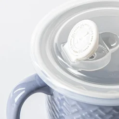 KSP Solid Textured 'Wave' Porcelain Soup Mug with Lid (Light Purple)