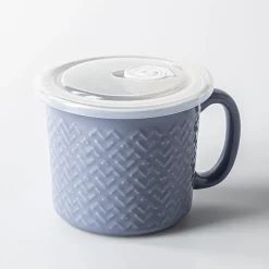 KSP Solid Textured 'Wave' Porcelain Soup Mug with Lid (Light Purple)