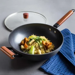 KSP Stir-Fry Non-Stick Wok with Wood Handle (Black/Natural)