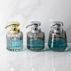 KSP Symphony Ribbed Glass Soap Pump (Grey/Gold)