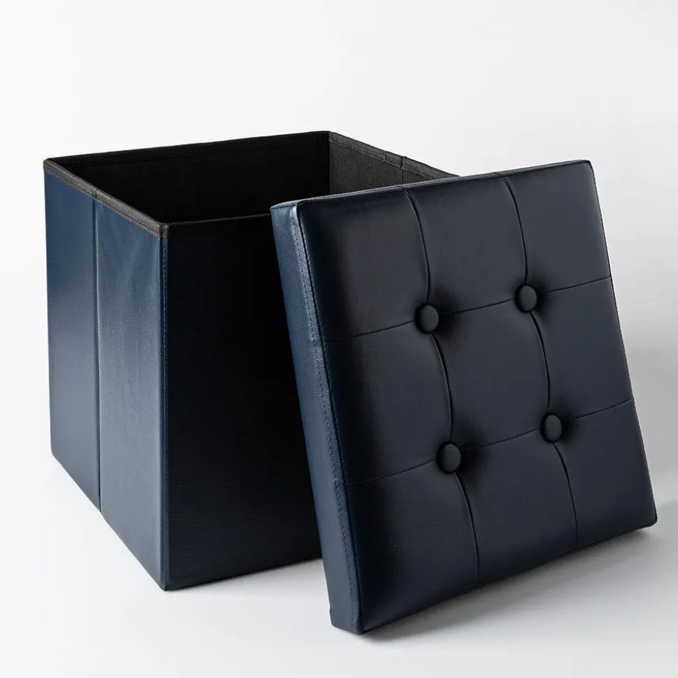 KSP Tilden 'Leatherette' Tufted Collapsible Ottoman (Navy)