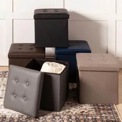 KSP Tilden 'Leatherette' Tufted Collapsible Ottoman (Black)