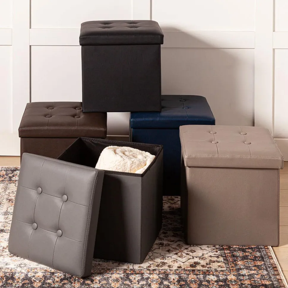 KSP Tilden 'Leatherette' Tufted Collapsible Ottoman (Black)