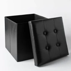 KSP Tilden 'Leatherette' Tufted Collapsible Ottoman (Black)
